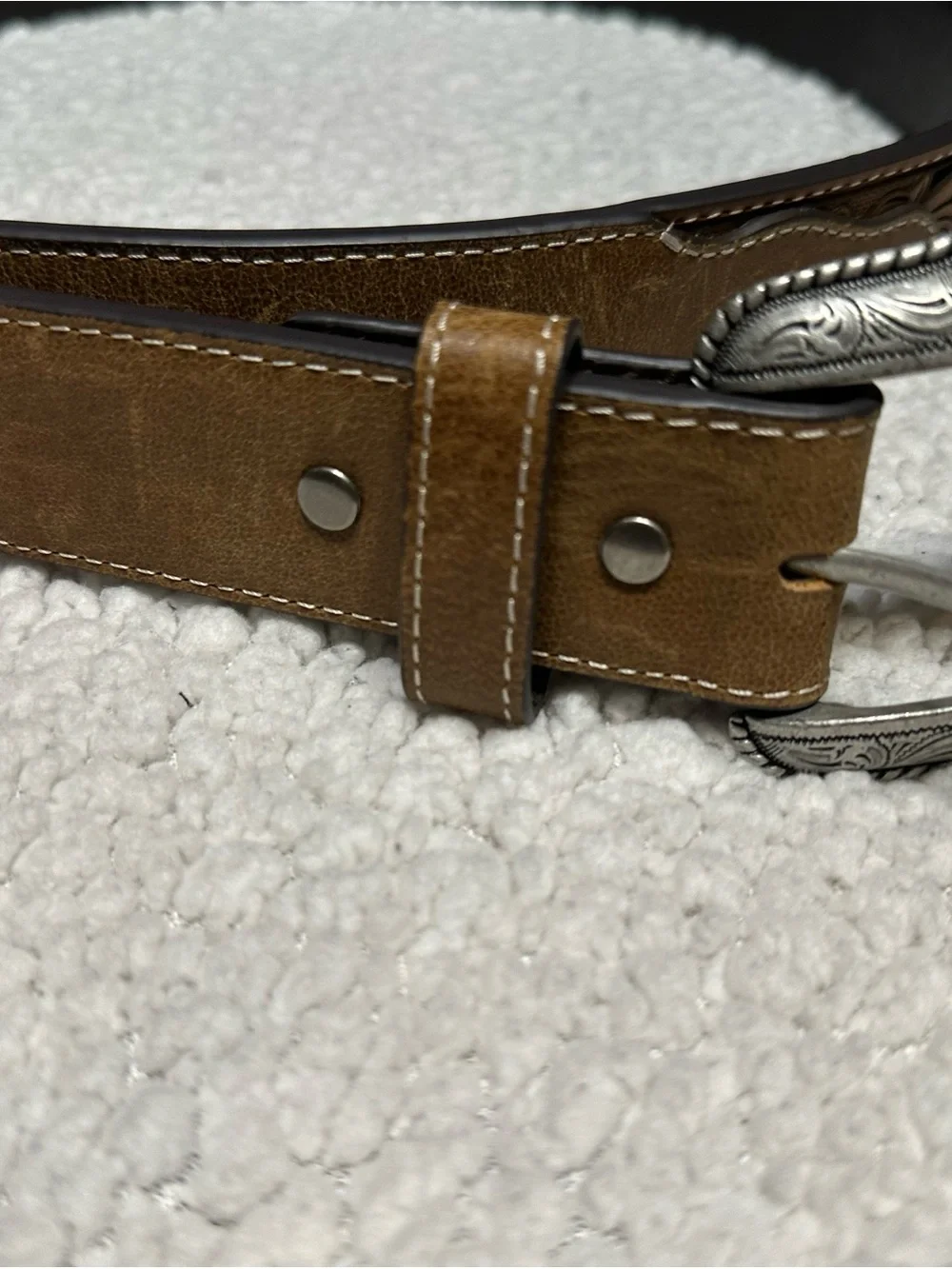 Cody James Men's Tan Floral Tooled Belt with Silver Engraved Buckle